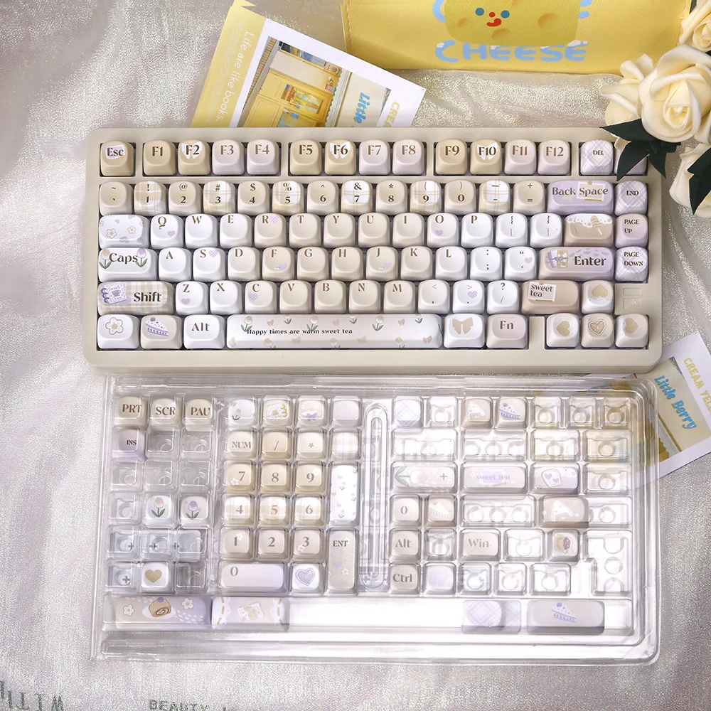 Highly warm tea keycaps pbt sublimation round customized mechanical keyboard adaptable to cute style