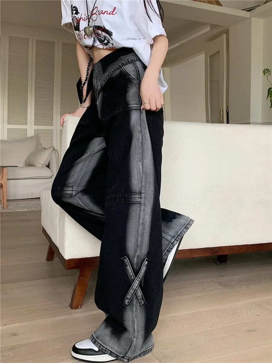 Flip The Edge High-waisted Wide-leg Jeans for Women, New Spring and Autumn Fashion Straight-leg Casual Loose Floor-length Jeans