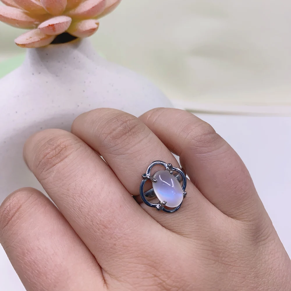 100% Natural 4.2ct blue moonstone Ring precious gemstone jewelry 925 sterling silver fine jewelry for women best gift