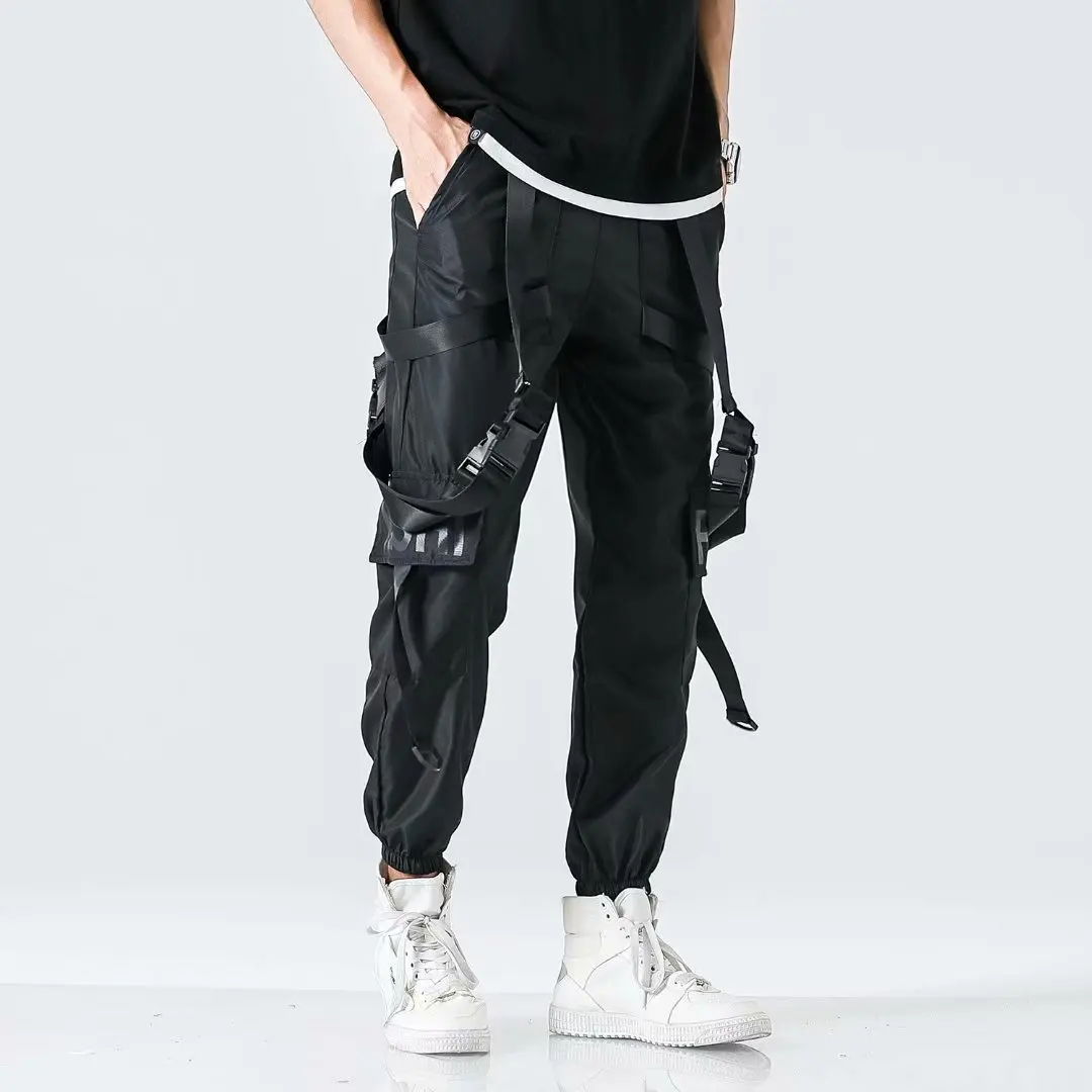 Fashion Techwear Men\'s Pants Joggers Stylish Ribbons Punk Style Streetwear Japanese Harajuku High Streetwear Men\'s Cargo Pants