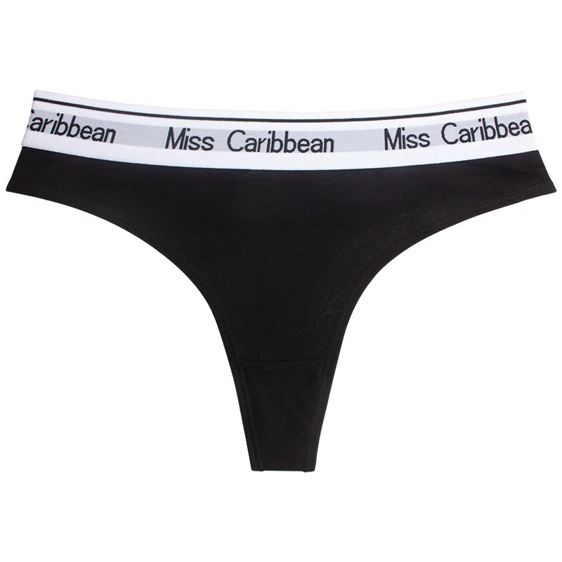 Women's Solid Color Cotton Thong with Letter Print Wide Waistband Seamless Low-Waist T-pants G-string T-back Underwear