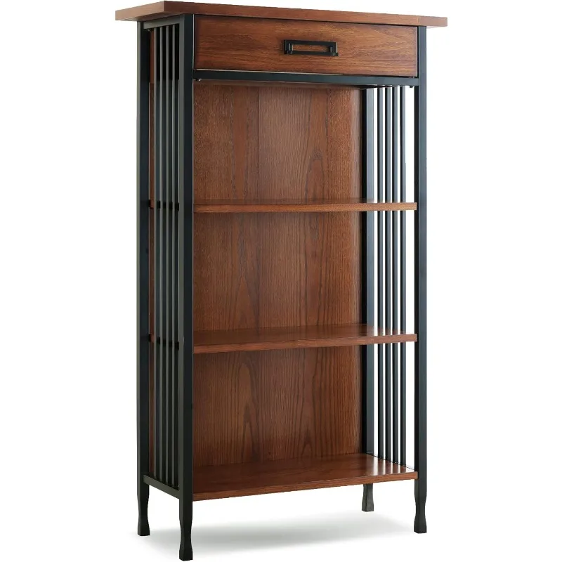 11200 Ironcraft Rustic Foyer Bookcase with Drawer Storage, Black Wash