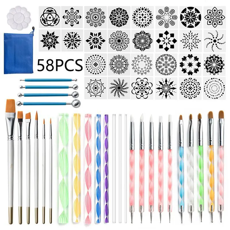 Mandala Dotting Tools,58PCS Dot Painting Tools Set Rock Painting Supplies with a Blue Zipper Storage Bag for Painting Rocks