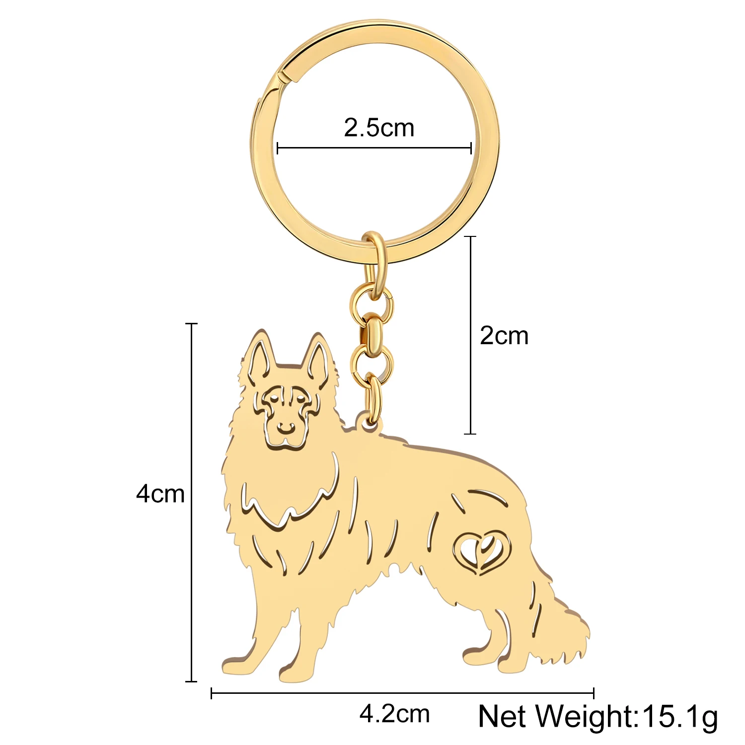 Bonsny Stainless Steel Gold-plated Shepherd Dog Key Chain Pet Keychain Ring Animal Bag Charms For Women Girls Car Gifts Jewelry