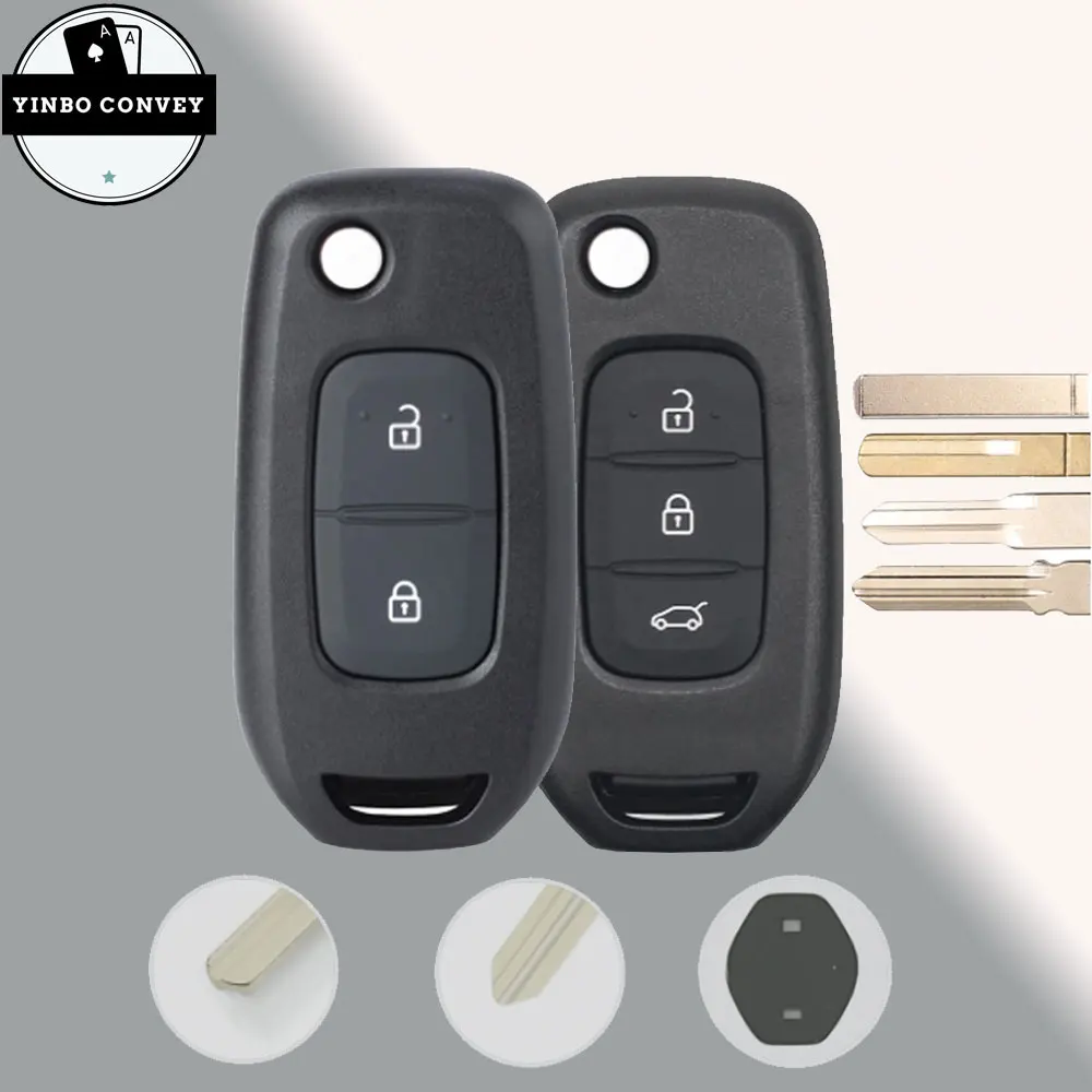 YINBO - 2/3 Buttons New Replacement For Renault Megane 2 3 Duster Clio Buttons Car Case Cover Remote Flip Folding Auto Key Shell