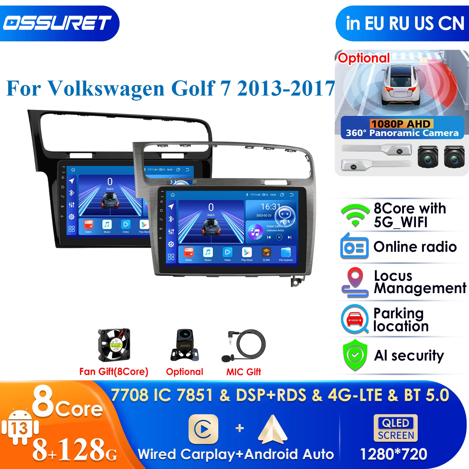 10.1 QLED Screen 2din Android Car Radio Multimedia Video Player for Volkswagen Golf 7 2013 - 2017 GPS Carplay Auto 4G LTE RDS AI