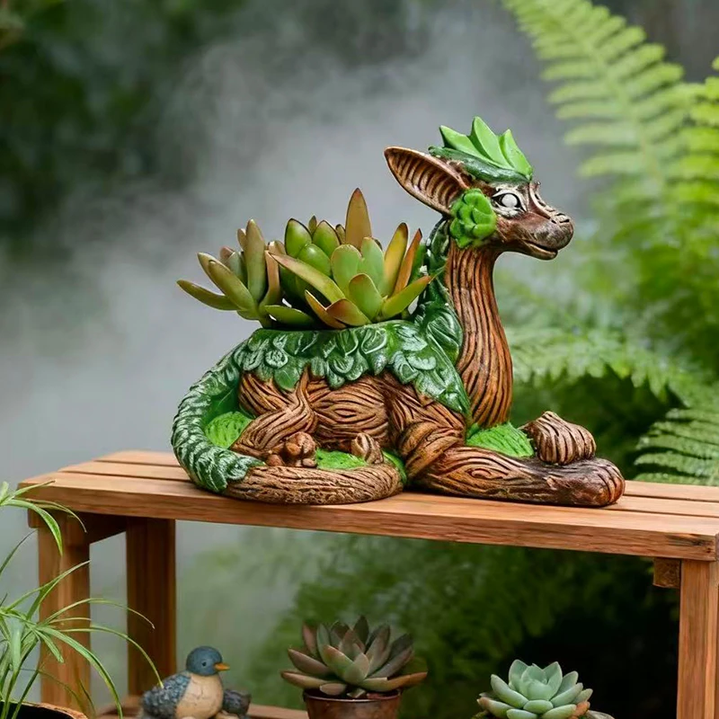 Creative Dragon Tree Flower Pot Succulent Plant Vase Container Garden Statue Resin Nature Enthusiasts Perfect for Friends Family
