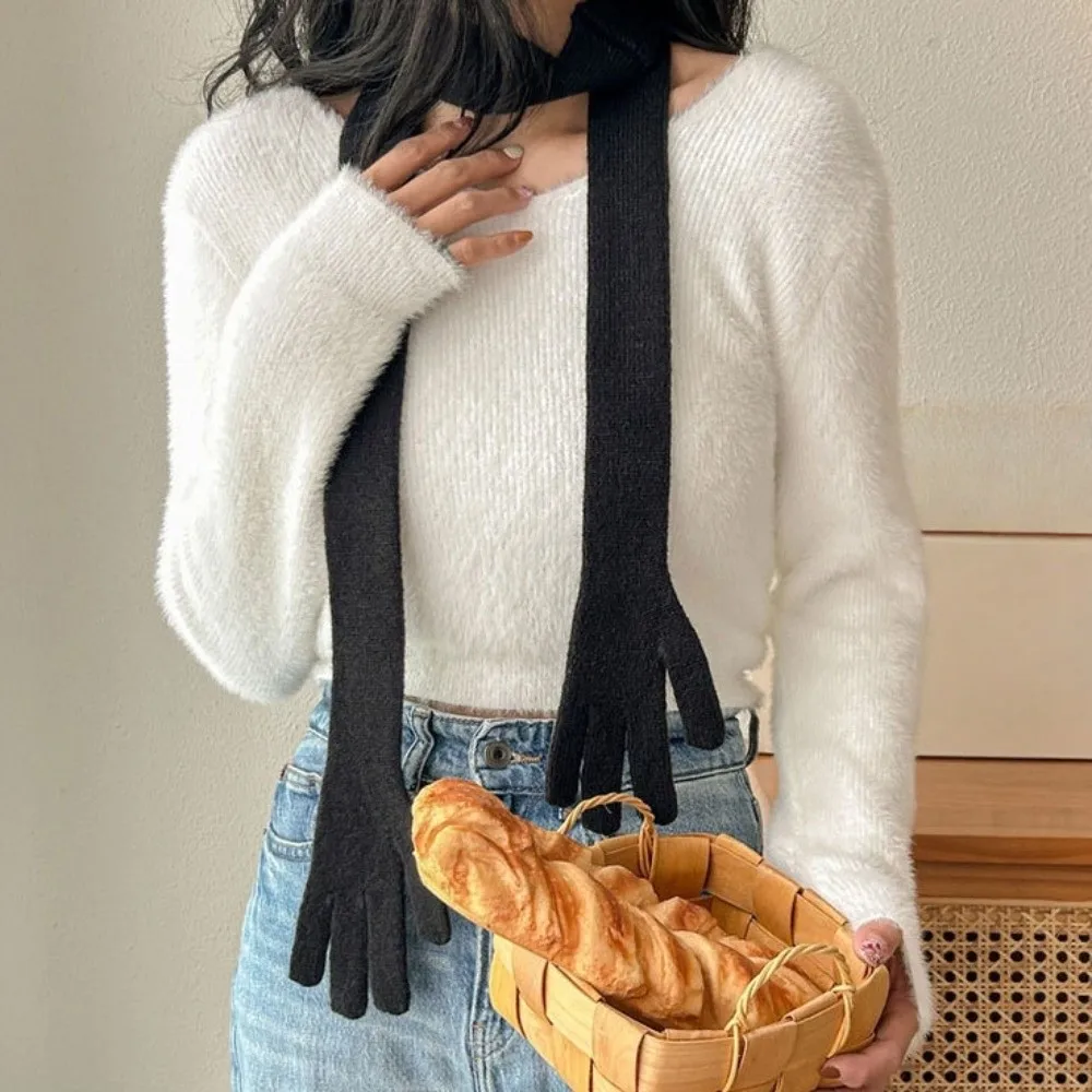 وشاح خفيف الوزن من ألياف الأكريليك بلون سادة وشاح طويل ورقيق على الطراز الكوري حزام إبداعي متعدد الوظائف للجنسين