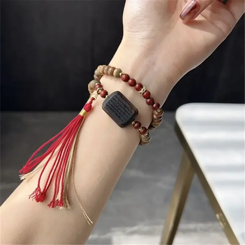 

Браслет из натурального зеленого сандалового дерева с двумя кругами, для мужчин и женщин, наручный, с деревянными подвесками-суртрами 6 мм с резьбой «Аквилея»