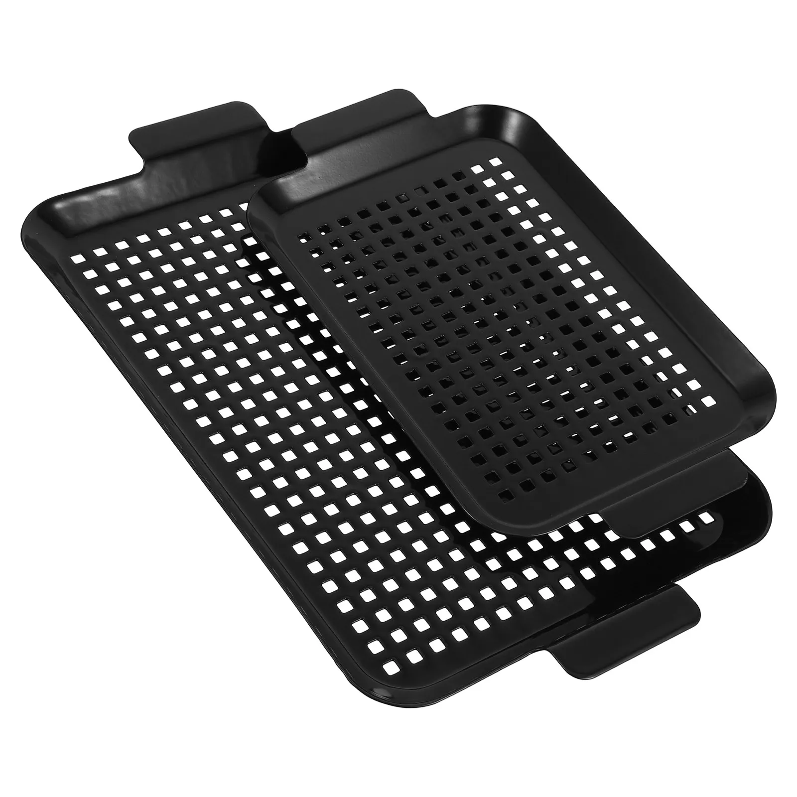 2Pcs Enamel Coated Grill Pan Set Nonstick Perforated Design Raised Edge Heavy Duty Handles for Camping Grilling Tray Indoor