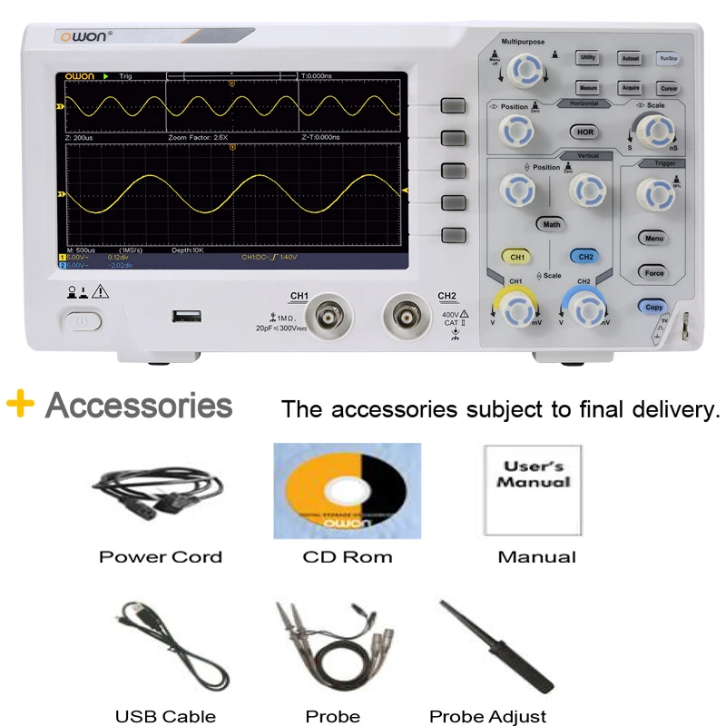 OWON SDS1202 Digital Storage Oscilloscope 200MHz Bandwidth 2 Channels 1GS/s Sample Rate SCPl /LabVIEW Supported Bench Multimeter