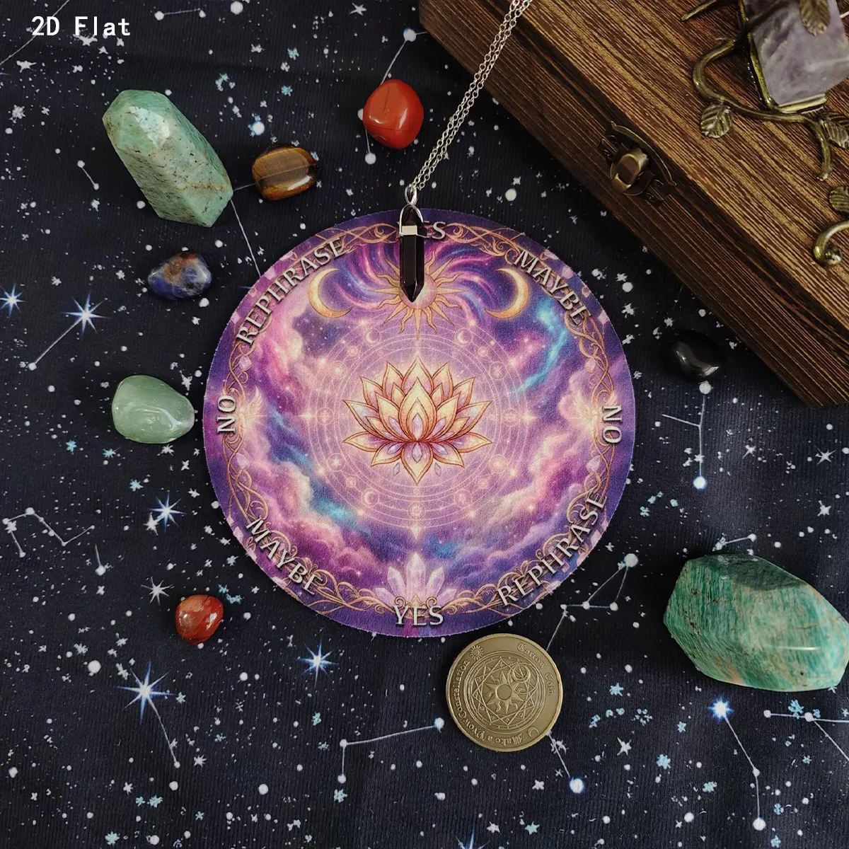 Purple Lotus Pendulum Divination Mat For Spiritual Meditation Sun & Moon Phase Crystal Ball Reading Mat Game Cards Pad Decor