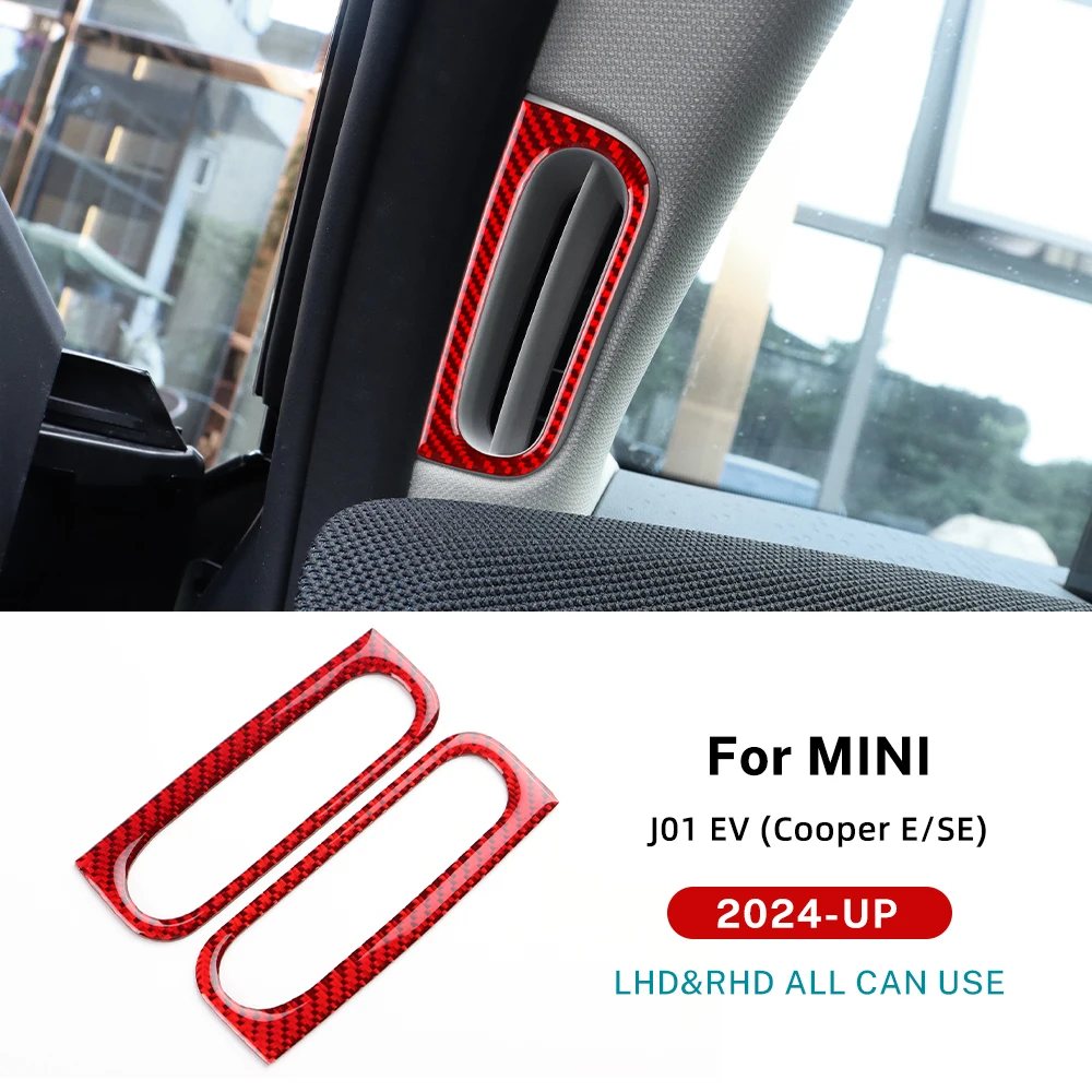 

For Mini Cooper Electric E SE J01 EV 2024 2025 Car A Pillars Air Outlet Vent Frame Interior Sticker Soft Carbon Fiber 2pcs/set