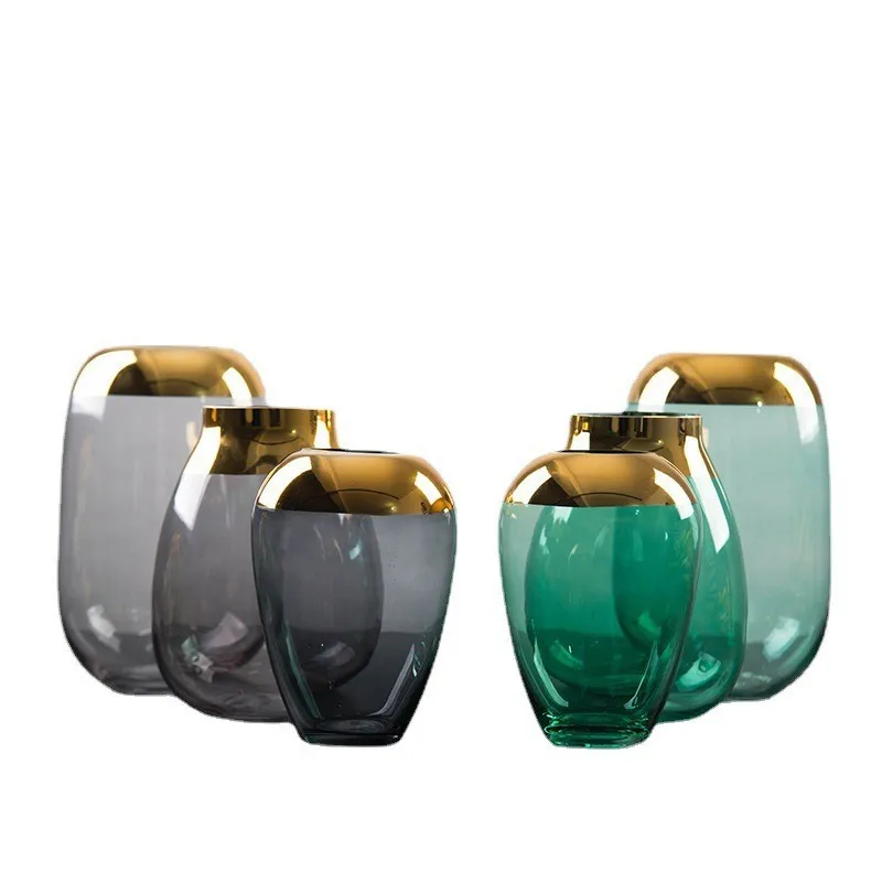 Electroplated Glass Vase, Gold Transparent Hydroponic Flower Arrangement, Home Decoration Crafts, Furniture, Gold Vase