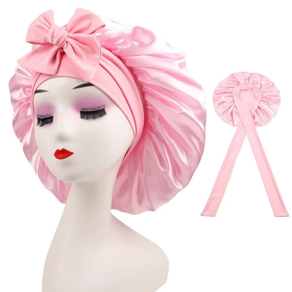 Bonnet en satin, bonnet en soie réglable pour dormir, bonnet pour cheveux avec bande à nouer, bonnets pour femmes et hommes