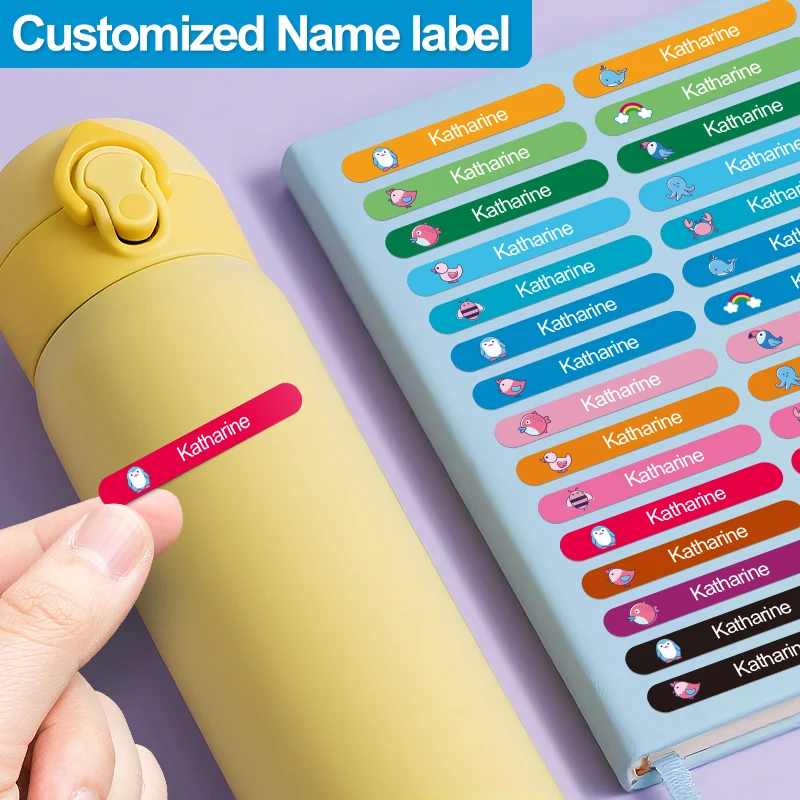 Personalized Waterproof Stickers for School Stationery - Custom Name Labels for Water Bottles, Vibrant Colors, Durable Material