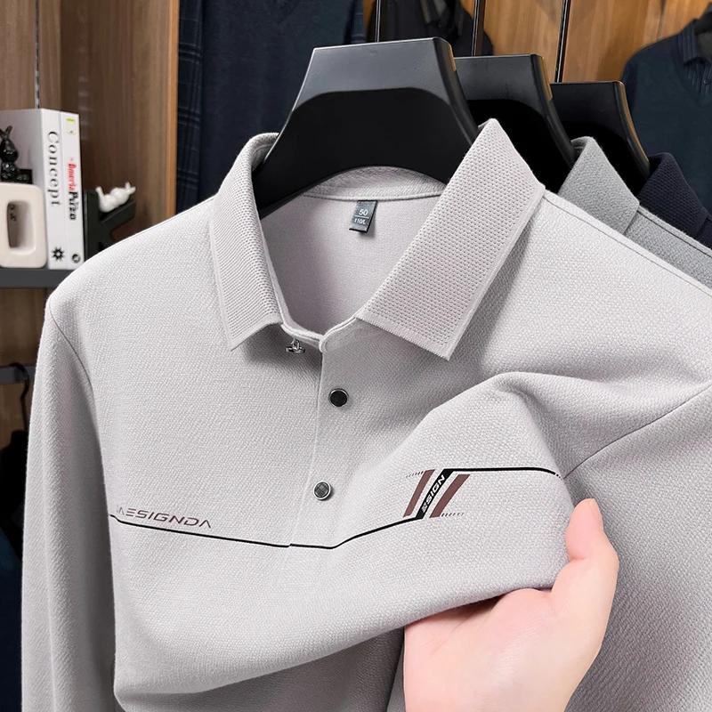 

Men's New Autumn Long-Sleeved T-Shirt Loose Polo Shirt with Lapel Business Fashionable Gentleman Style High-End Casual Mens Wear