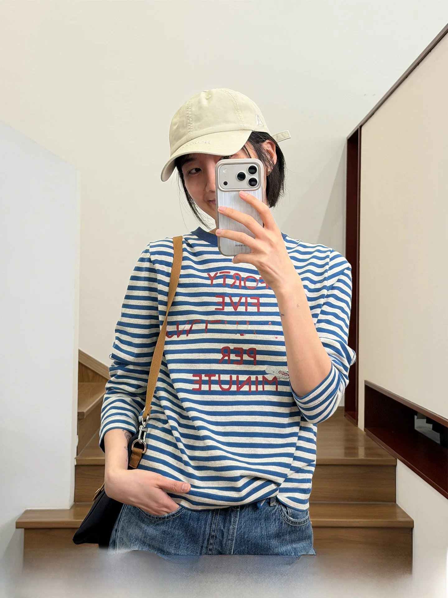 

Langqing Pure Cotton Long Sleeve T-Shirt Women's round Neck Embroidered Striped Top Breathable Comfortable Spring Fashion
