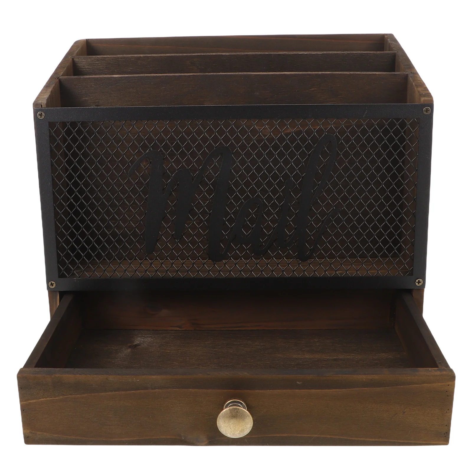 

3 Compartments Wood Desktop Mail Organizer 11.4X10.22X5.89In Vintage File Holder With Drawer Solid Wood Document Storage Office