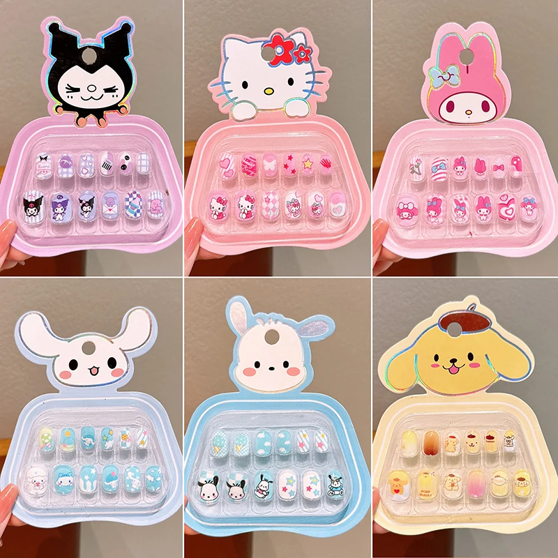 Sanrio 1 conjunto olá kitty crianças remendo de unhas dos desenhos animados adesivos de unhas destacáveis adesivos de unhas doce adorável adesivos de unhas presentes