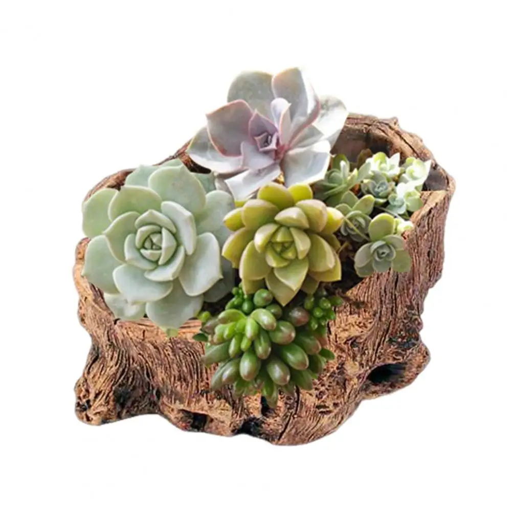 Tree Stump Design Planter Rustic Cement Tree Stump Flowerpot for Succulents Cactus Small Decorative Planter for Windowsill Shelf