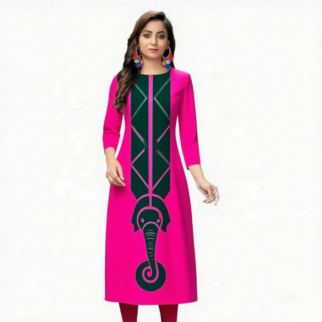 Abito da donna kurt alla moda a maniche lunghe a tubo dritto casual girocollo con motivo elefante2026