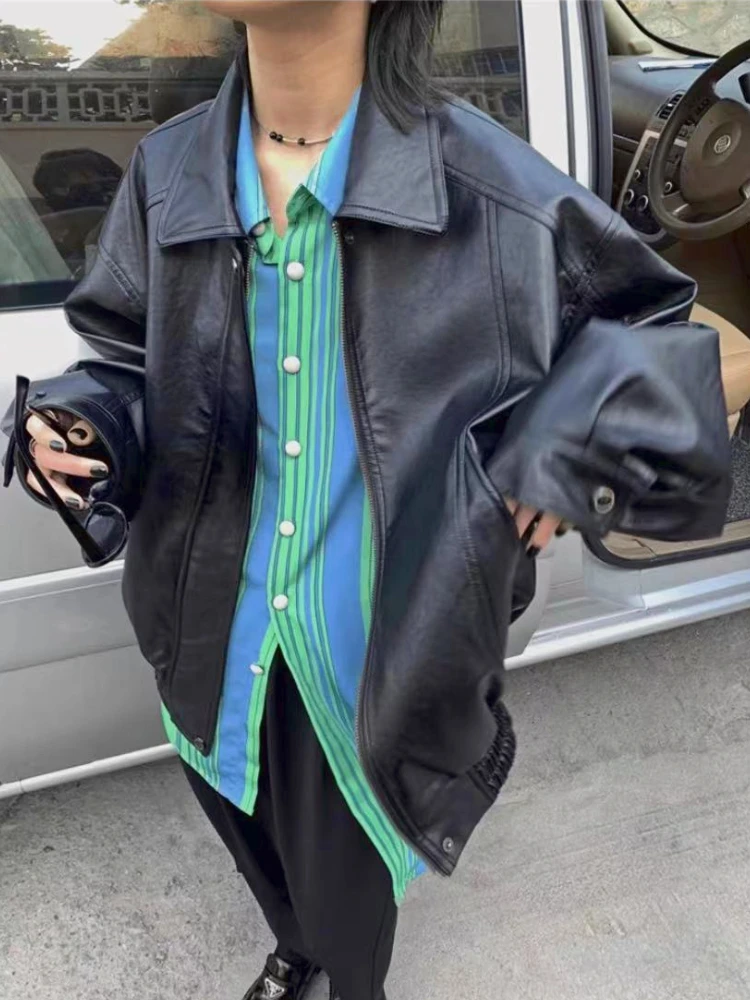 

Autumn Black Vintage Streetwear Jacket Women Pockets Elegant Casual Loose Overcoat Female Long Sleeve Casual Fashion 2023 New