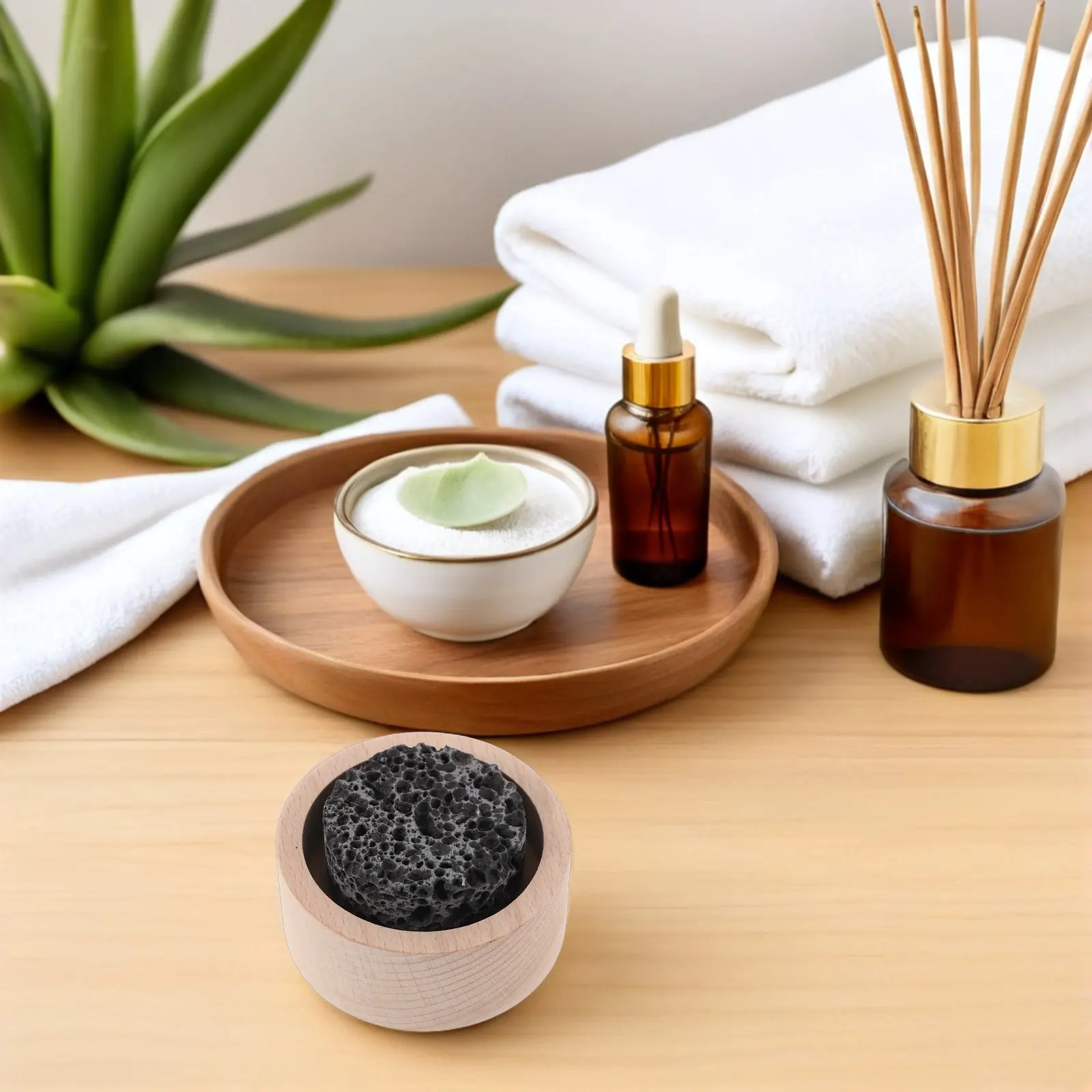 

Lava Rock Diffuser Small Passive Stone Essential Oil Diffuser Wood Base for Bedroom Office Yoga Aromatherapy Fragrance