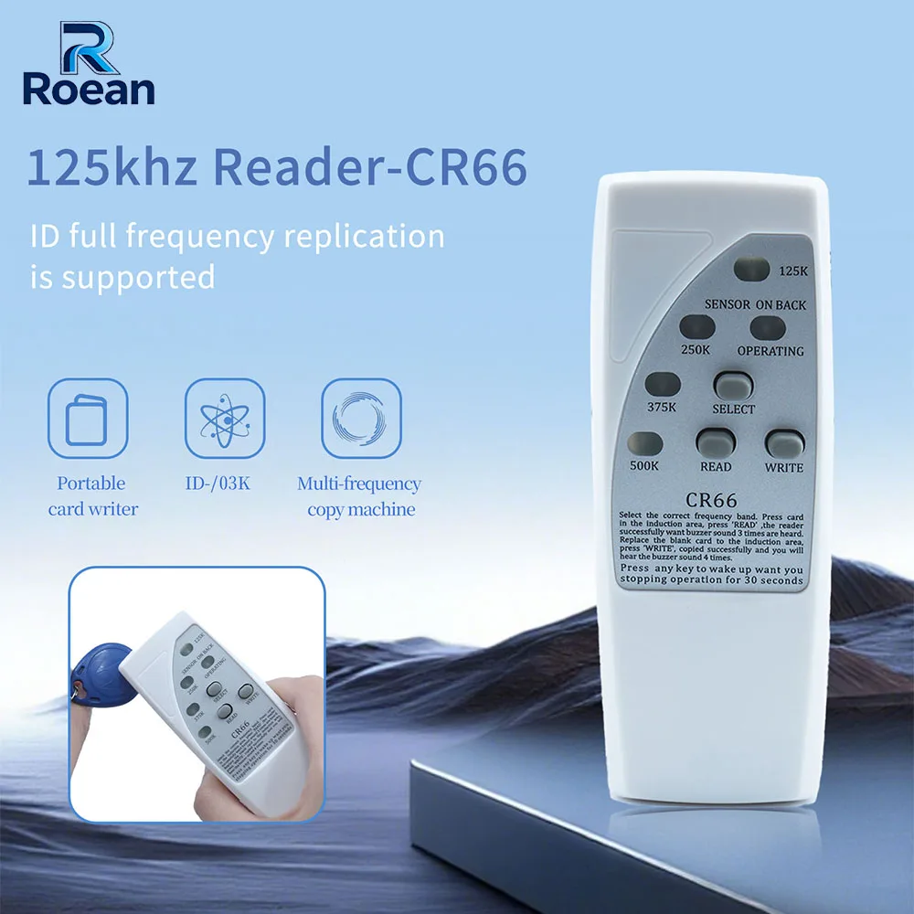 CR66 RFID ID Card Programmer 125/250/375/500KHz Portable Reader Writer LED Light Smart Home Access Control Card Encoder