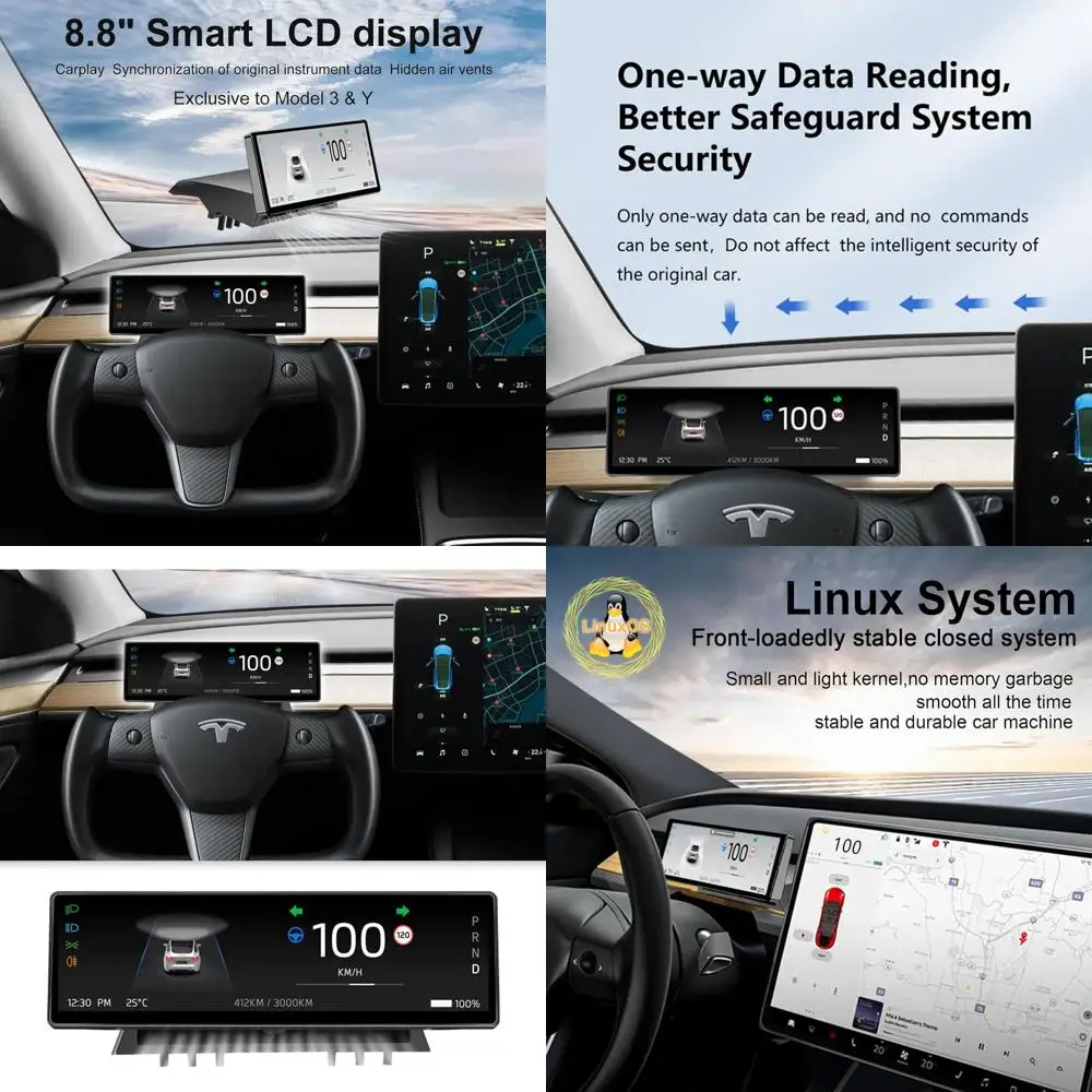 

Head Up Display for Tesla Model 3 2017-2023 & Model Y 2019-2024,8.8" Touch Screen Instrument Cluster with CarPlay & Android Auto