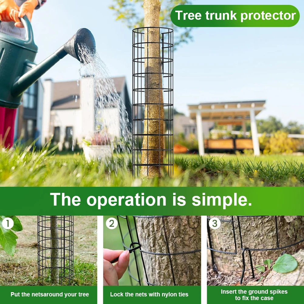 6 Pcs Garden Protection Tree Wrap Cage with Zip Ties & Stakes Metal Tree Wraps Preventing Tree Trunk From Deer Trimmers Mower