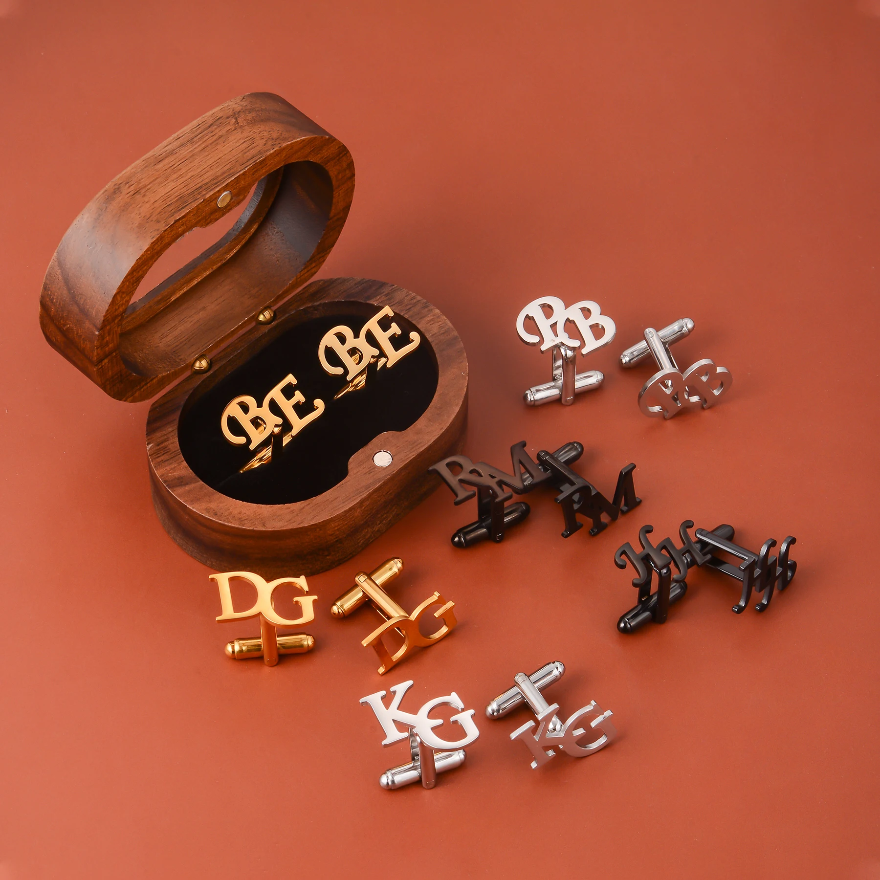 Custom Initial Cufflink for Groom Classic Stainless Steel Jewelry Men's Initials Cufflinks for Wedding Business Party Gift