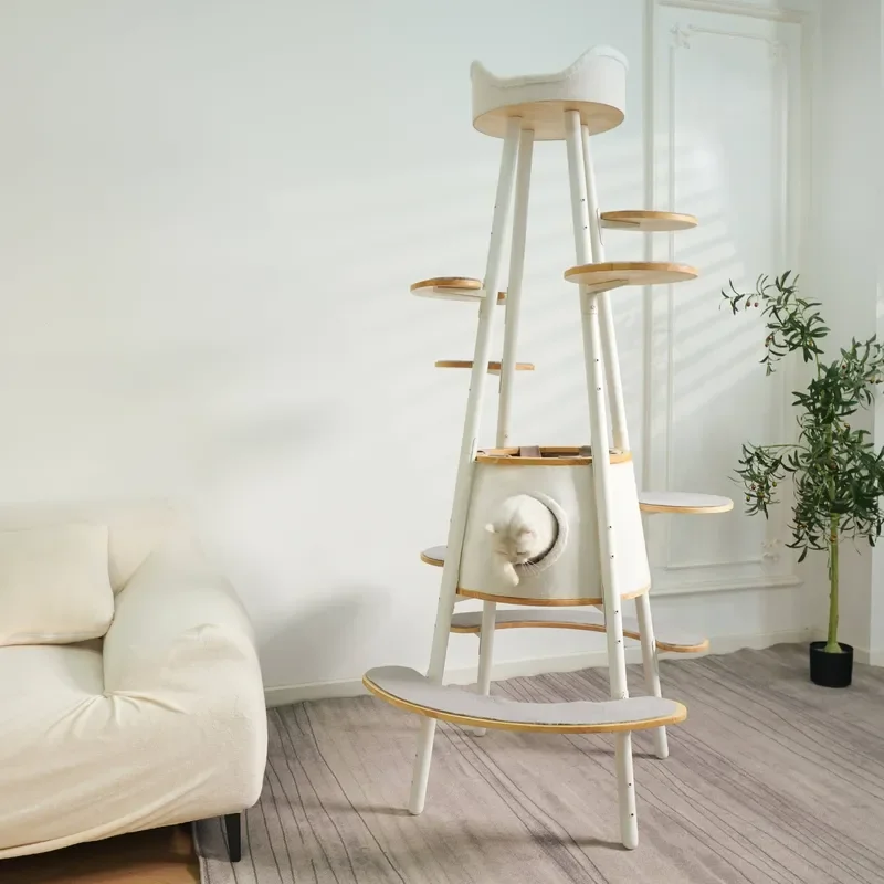 Modern Carbon Steel Cat Climbing Tower with Washable Platforms & Scratch Cloth Indoor Pet Condo