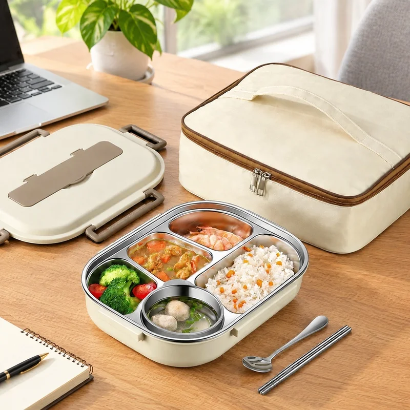 Leak-Resistant Bento Box with Insulated 304 Stainless Steel Container and Carrying Bag for School, Office, and Kids