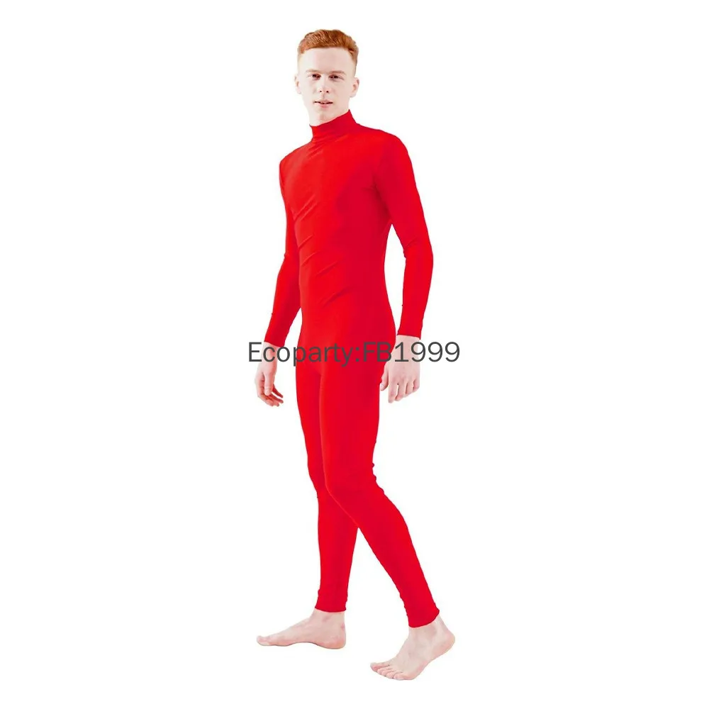Adult Zentai Full Bodysuit Men Women One Piece Unitard Long Sleeve Mock Neck Spandex Second Skin Tight Suits Halloween Costumes