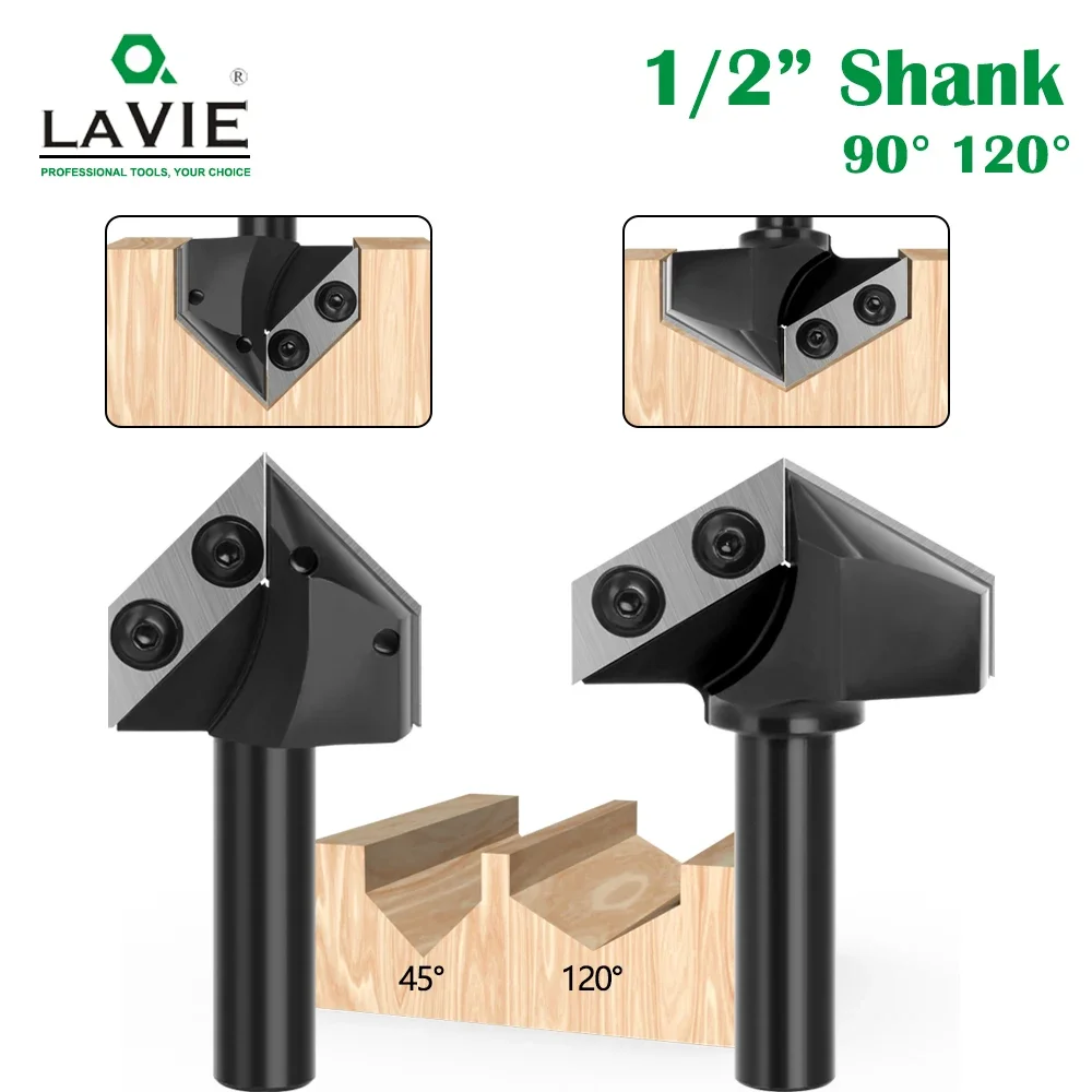 LAVIE 1PCS 90 Degree 120 Degree V-Shaped Milling Cutter Engraving Router Bit For Wood 12.7mm End Mill For Wood Slotting X13G