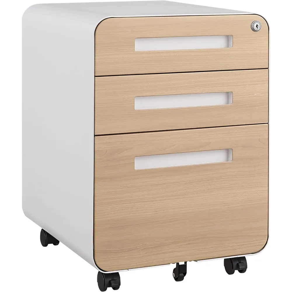 3-wheel Drawer File Cabinet with Lock, Mobile Metal Rolling File Cabinet, Multifunctional Storage File Cabinet