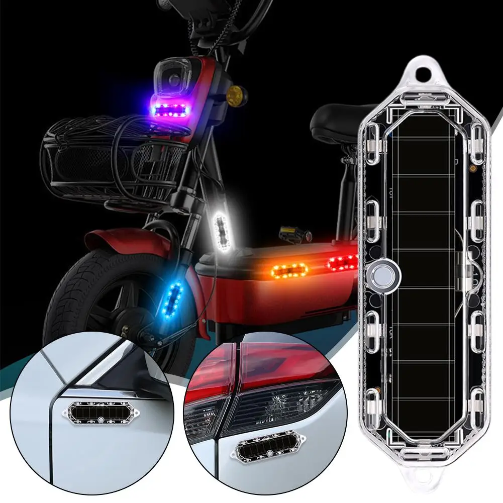 Solar Strobe Light Motorcycle Car LED Warning Light Night Ride Tail Light For Motorcycle Electric Vehicle Bicycle G0O1