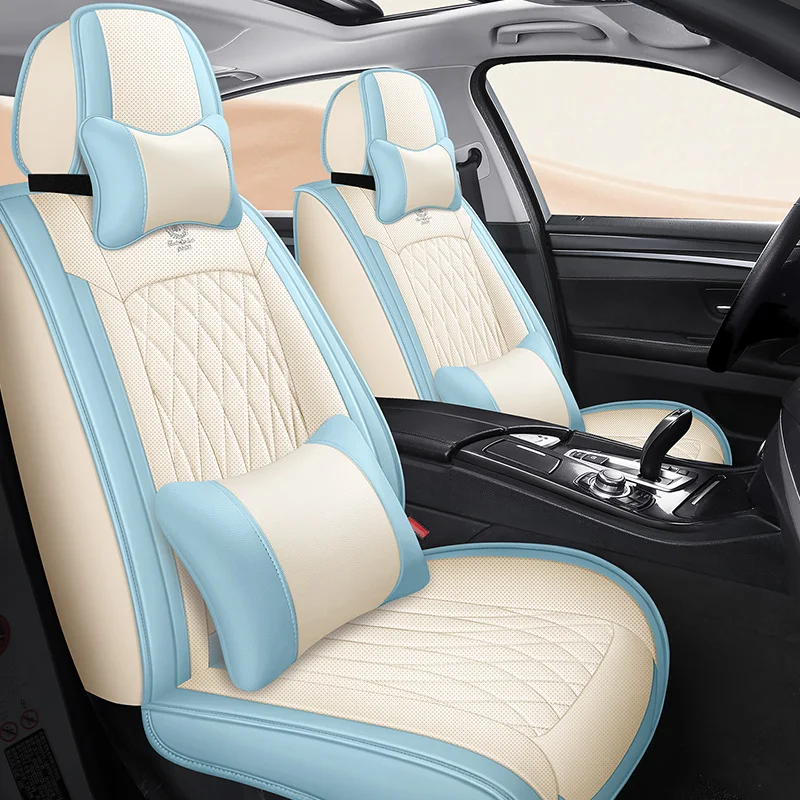Front Double Seats, Luxury Pu Leather Full-Cover Car Seat Covers, Universal, Breathable and Wear-Resistant, Suitable for All Seasons, Fits the Seats Well, Easy to Clean and Maintain, with Three-Dimensional Side Support, Paired with Luxurious and Comfortable Headrests and Lumbar Support, Enhance the Driving Experience, Available in 5 Colors, Suitable for Sedans, Suvs, Trucks and Other Models