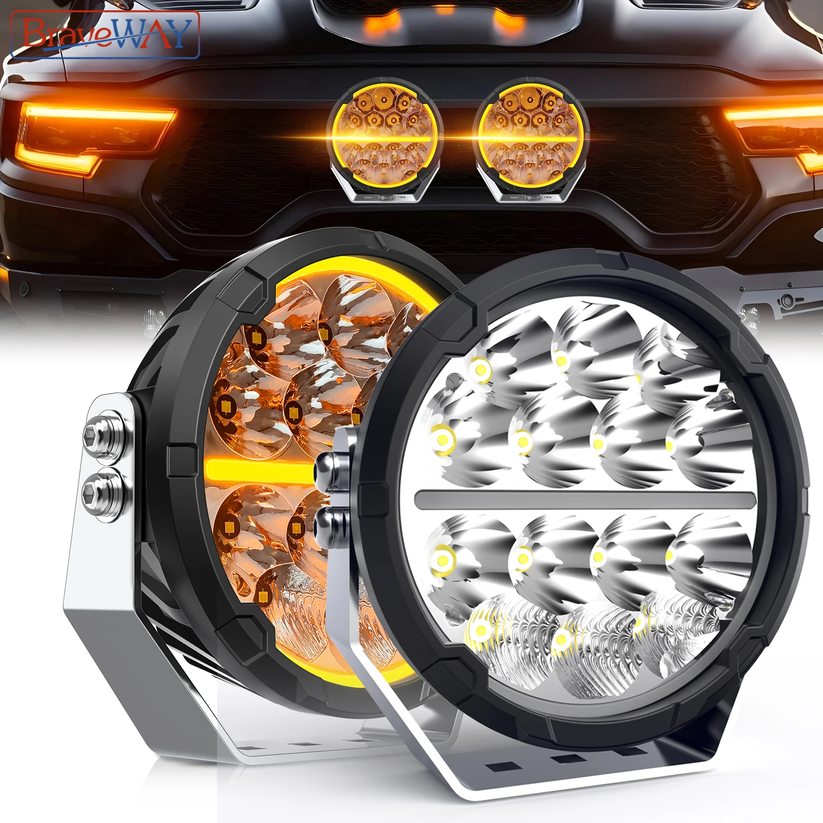 BraveWAY 6.5 inch LED Driving Light for JEEP Offroad PickUp Truck 4WD 4x4 Super Bright LED Work Lamp 200W