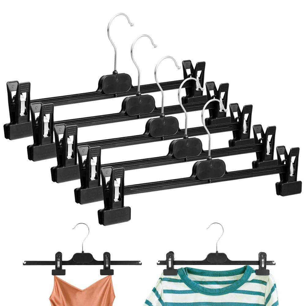 

10pcs Clothes Hangers Plastic Dress Hanger Pants Clip Non-Slip Skirt Clothes Hanger Wardrobe Storage Organizer Telescopic Hanger