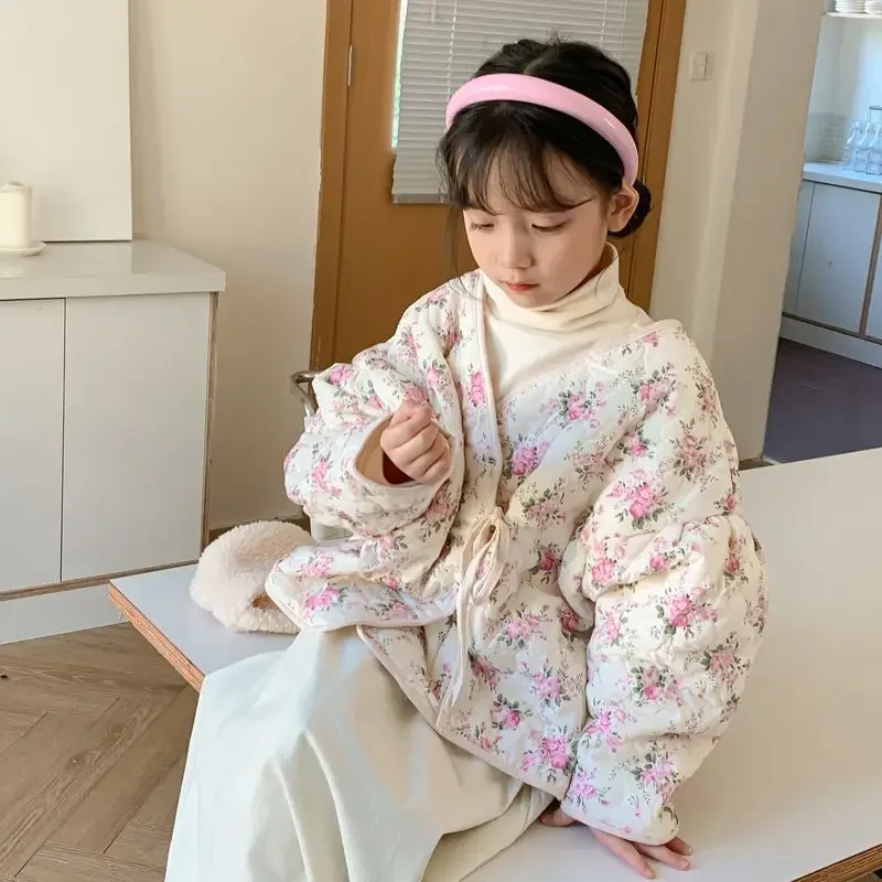 

Girls 2025 New Cotton Clothes for Childrens Loose and Warm Cotton Clothes for Girls Fashionable New Autumn and Winter Coat