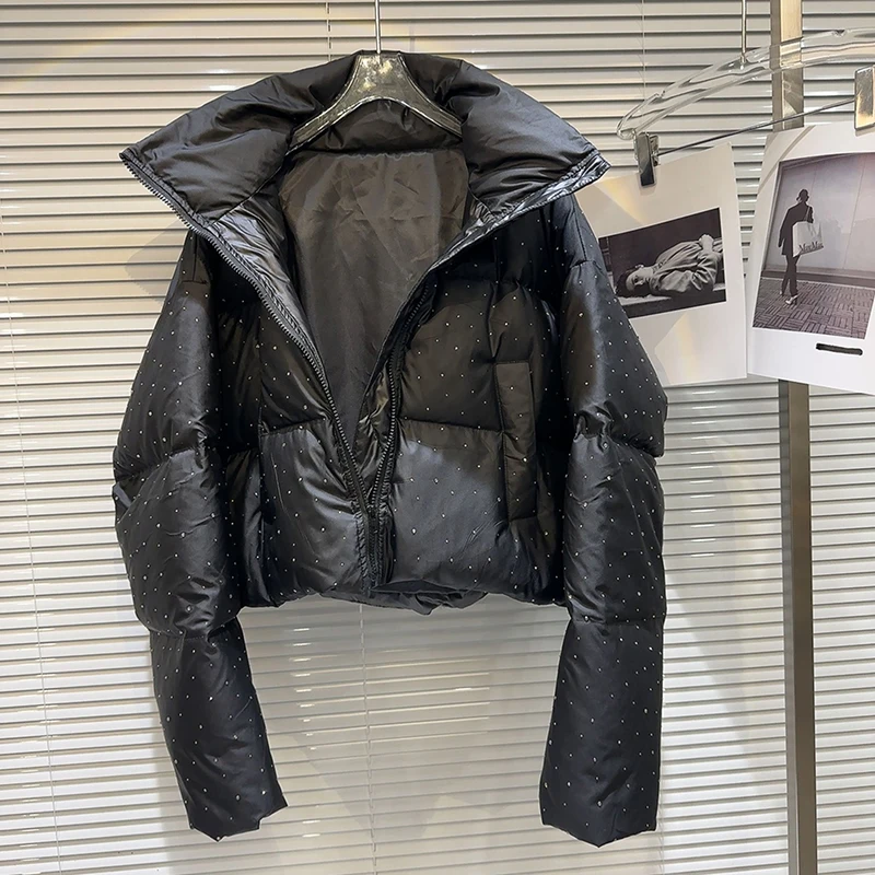 حار الماس الأزياء الدافئة أسفل سترة المرأة 2025 شتاء جديد المتخصصة تصميم شخصية عارضة الوقوف طوق أسفل سترة #5