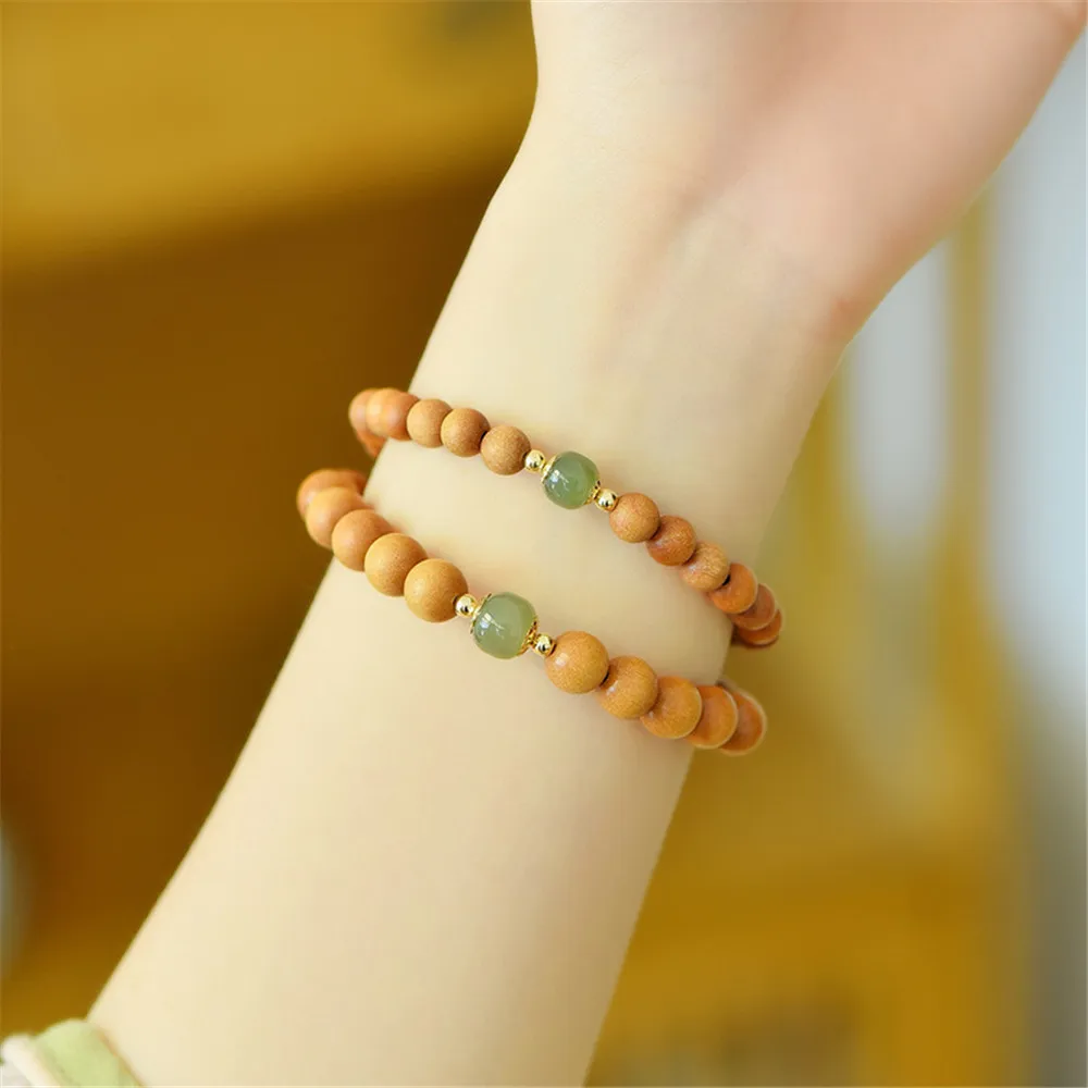 Natural Sandalwood Beads Bracelet  Hetian Jade Accessories Women's Versatile Rosary Beads Wooden Buddhism Jewelry Wholesale