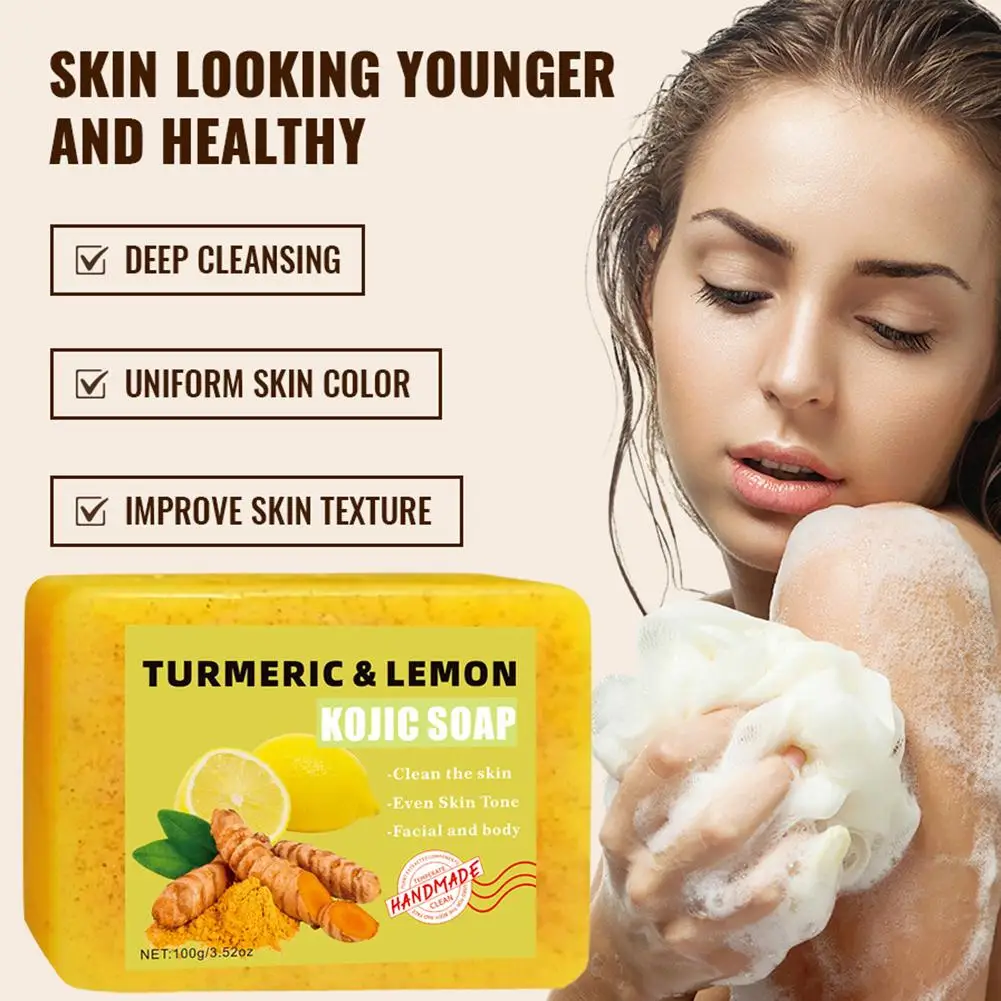

Turmeric Soap Lemon Handmade Soap Kojic Acid Soap Natural Skin Care Soap For Moisturizing Exfoliating Whitening Oil Control