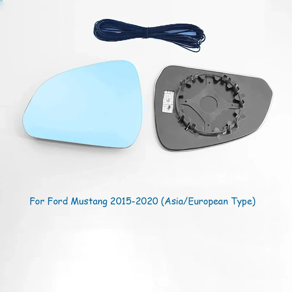TVYVIKJ Side Rearview Blue Mirror Glass Lens For Ford Mustang 2015-2020 Wide Angle View anti glare side door mirror wing