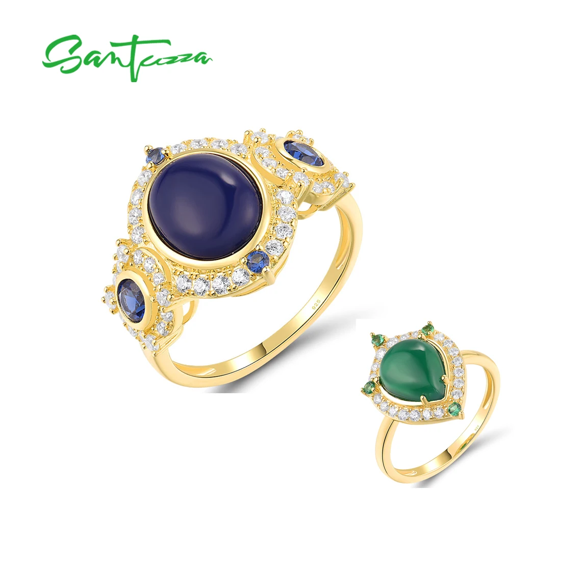 

SANTUZZA Pure 925 Sterling Silver Rings For Women Sparkling White Blue CZ Created Lapis Gorgeous Party Gifts Fine Jewelry