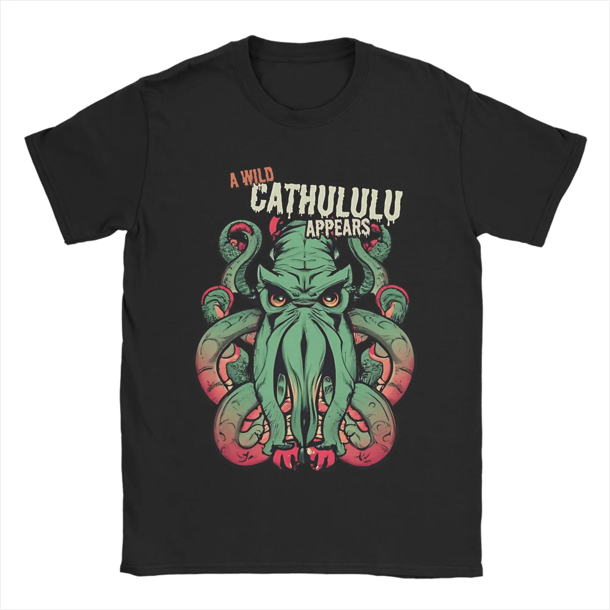 

A Wild Cathulhu Appears T-Shirts Men Leisure Pure Cotton Tee Shirt Crewneck Short Sleeve T Shirt Printing Tops