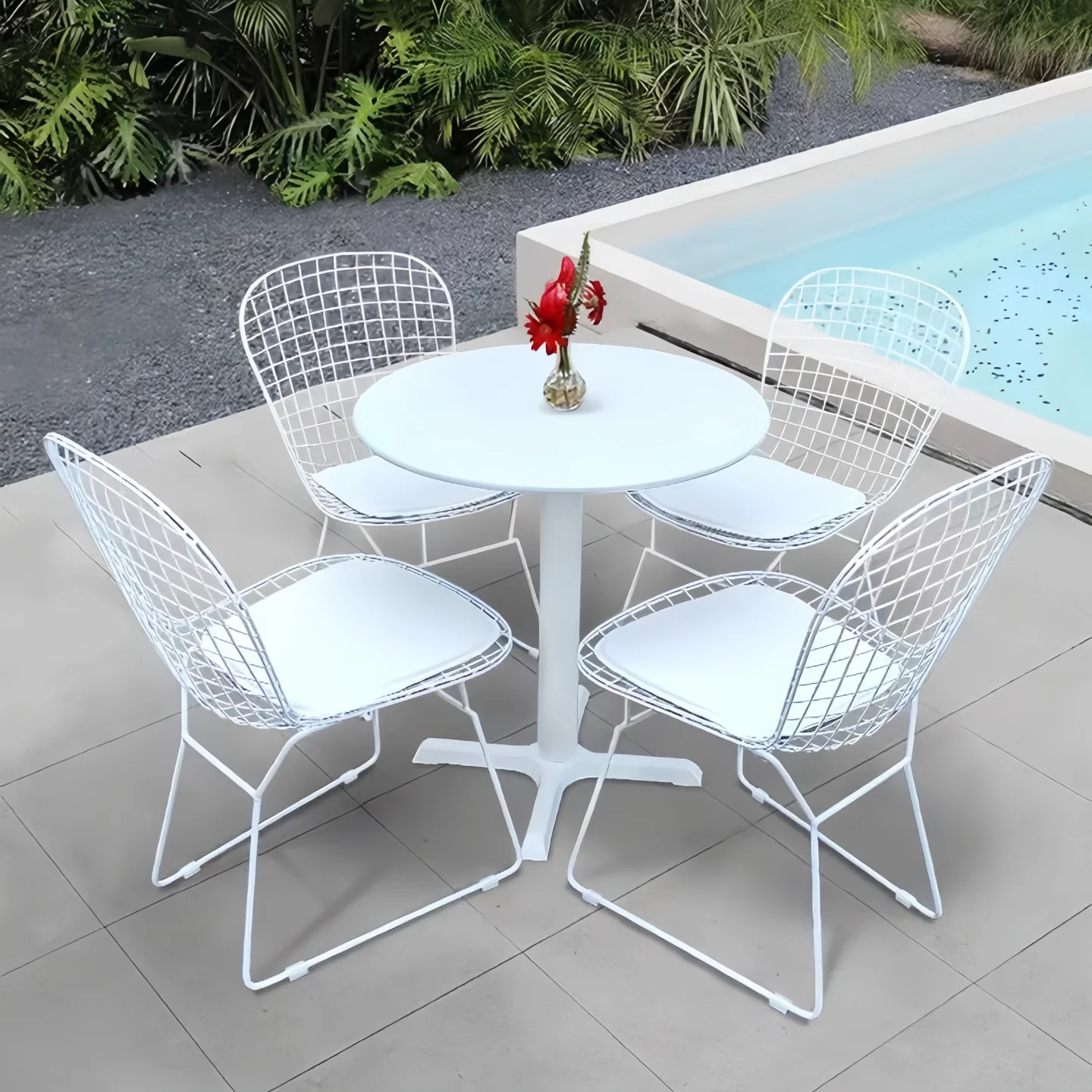 Balcony meeting table and chair combination milk tea coffee outdoor wrought iron backrest hollow chair