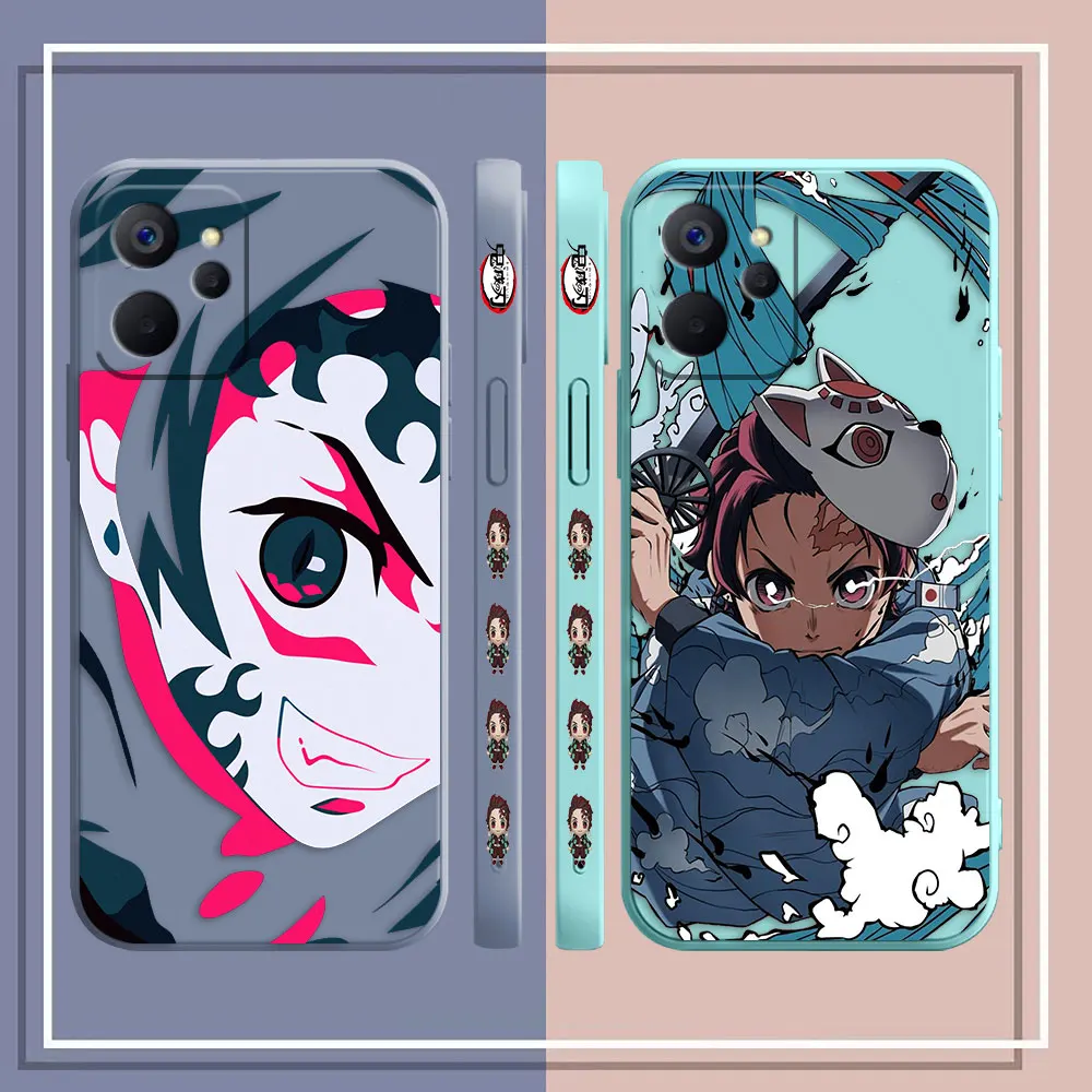 Tanjiro Mange Art Case For Realme 10 9 8 8I 7 7I 6 5 C15 C21 C21Y GT NEO 2 3 5 V11 V13 V15 V25 Colour Liquid Case Funda Shell